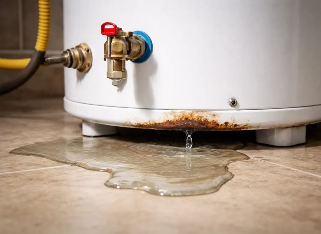 Because of a leaking hot water heater.