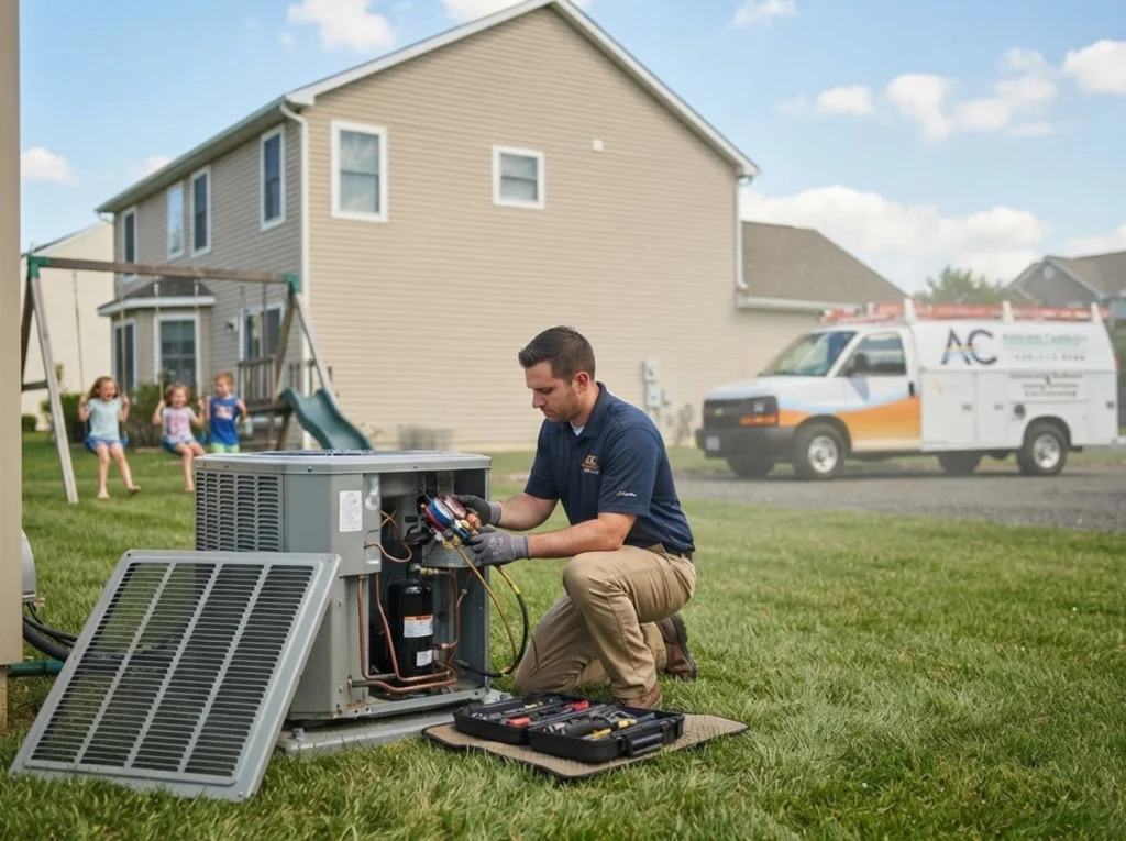 HVAC technician testing electrical airflow and refrigerant causes of short cycling