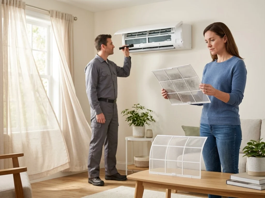 Clean ductless mini-split filters supporting airflow and indoor air quality